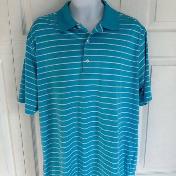 Greg Norman Golf Polo Shirt Striped Short Sleeve Size Large Blue Play Dri - Picture 9 of 9